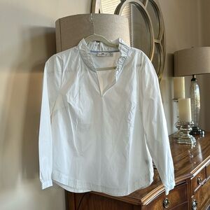 Vineyard vibes ruffle v neck blouse white